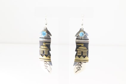 Native America Navajo Sterling Silver Turquoise Dangling Earring's By T&r Singer.
