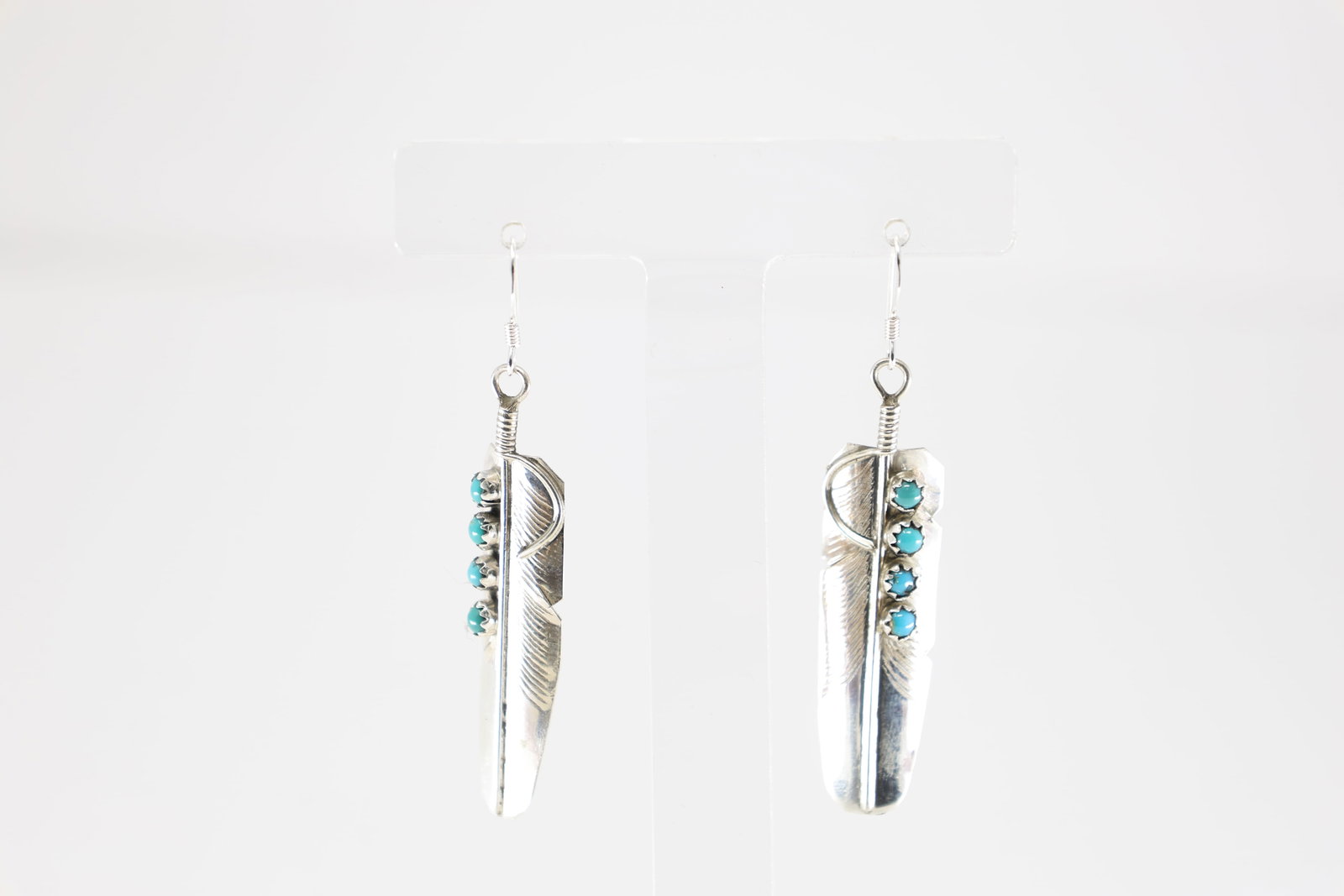 Native America Navajo Sterling Silver Turquoise Feather Dangling Earring's By Chester Charley.: This is a Native America Navajo Sterling Silver Turquoise Feather Dangling Earring's By Chester Charley.