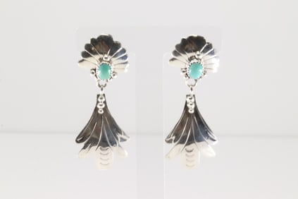 Native America Navajo Sterling Silver Turquoise Post / Dangling Earring's By Genevieve Francisco.