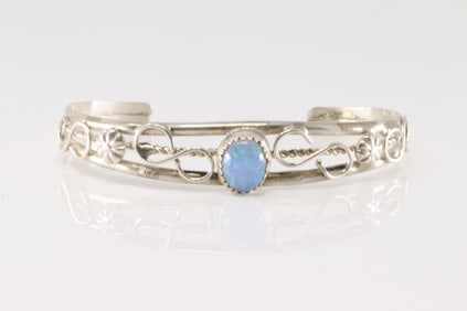 Native America Navajo Sterling Silver Opal Bracelet Cuff By S.Delgarito.