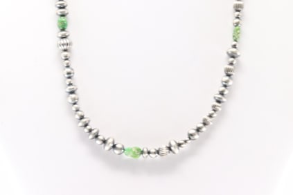 Native America Navajo Sterling Silver Sonora Gold Turquoise / Pearl Beaded Necklace.