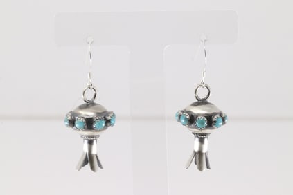 Native America Navajo Sterling Silver Kingman Turquoise Blossom Dangling Earring's By Monica Smith.