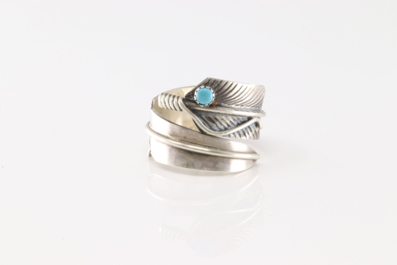 Native America Navajo Sterling Silver Turquoise Feather Ring By C.C.: This is a Native America Navajo Sterling Silver Turquoise Feather Ring By C.C. Ring size: 7.50.