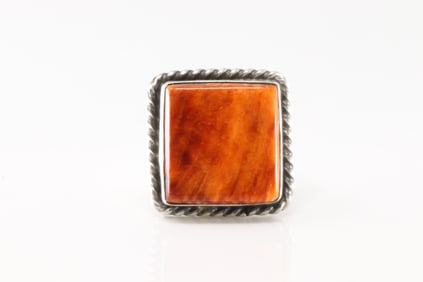 Native America Navajo Sterling Silver Spiny Osyter Ring By Augustine Largo.