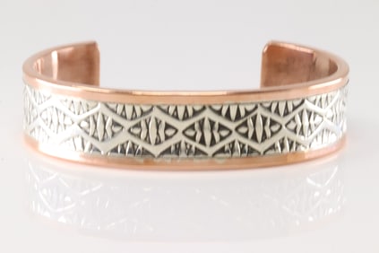 Native America Navajo Sterling Silver Copper Bracelet Cuff By Wylie Secatero.