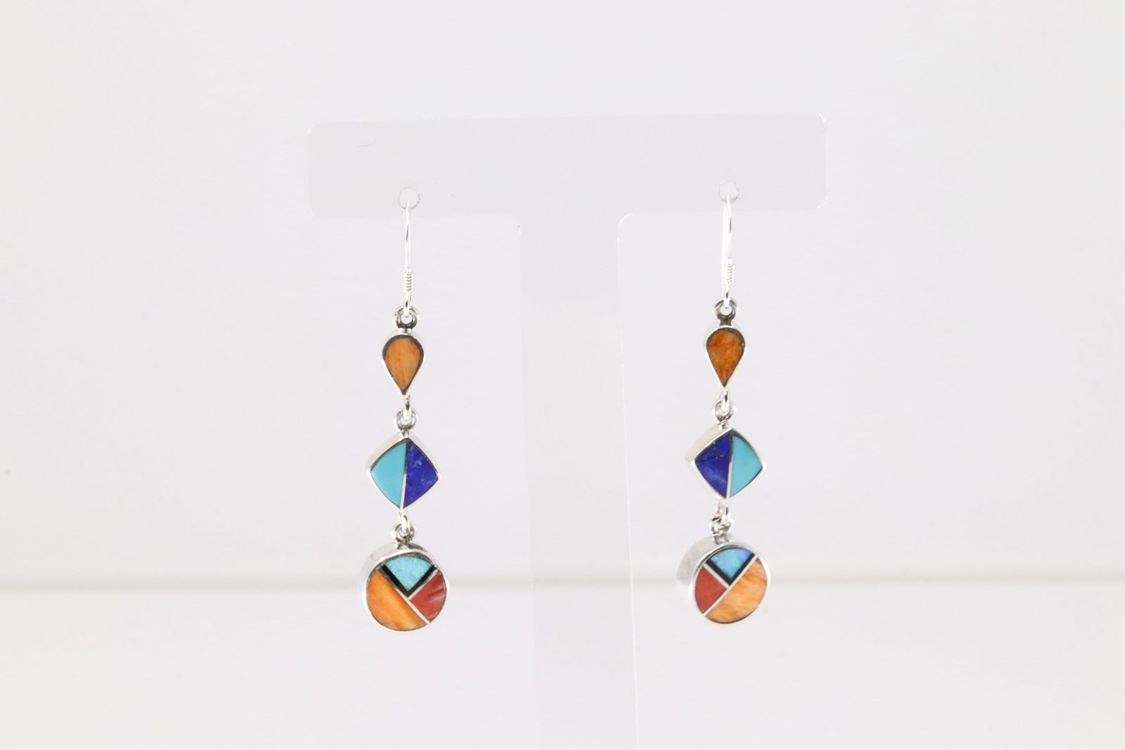 Native America Navajo Sterling Silver Multi-Color Stone Inlay Dangling Earring's By James Manygoats.: This is a Native America Navajo Sterling Silver Multi-Color Stone Inlay Dangling Earring's By James Manygoats.