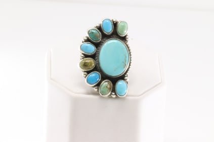 Native America Navajo Sterling Silver Kingman Turquoise Ring By Geraldine James.