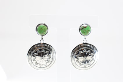 Native America Navajo Sterling Silver Turquoise Post / Dangling Earring's By Annette Martinez.