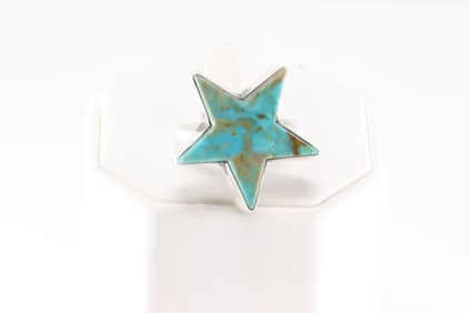 Native America Navajo Sterling Silver Kingman Turquoise Star Ring By J.