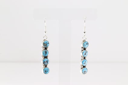 Native America Navajo Sterling Silver Kingman Turquoise Dangling Earring's By Maxine Ramirez.