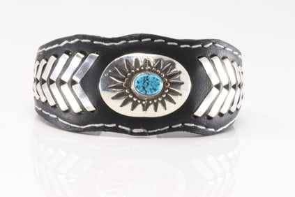 Native America Navajo Sterling Silver Turquoise Bracelet Cuff By F.Amrstrong.