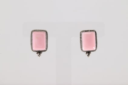 Native America Navajo Sterling Silver Pink Conch Shell Post Earring's By Theresa Smith.