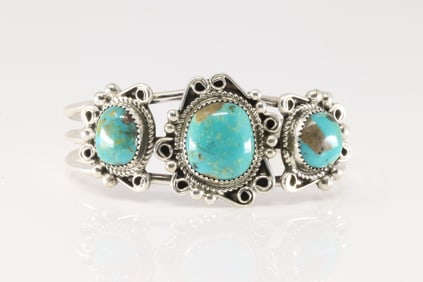 Native America Navajo Sterling Silver Turquoise Barcelet Cuff By Donovan Nez.