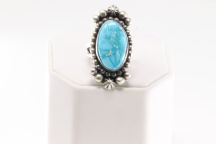 Native America Navajo Sterling Silver Sonora Gold Turquoise Ring By B.Yellowhorse.