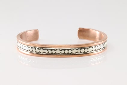 Native America Navajo Sterling Silver Copper Bracelet Cuff By Wylie Sacatero.