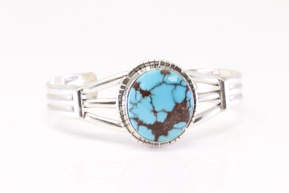 Native America Navajo Sterling Silver Turquoise Bracelet Cuff By S.E.