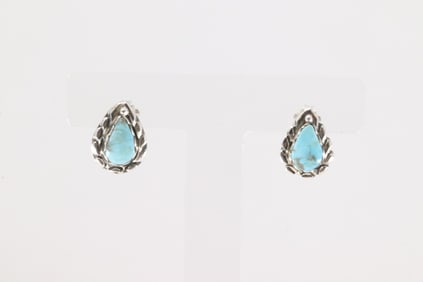 Native America Navajo Sterling Silver Turquoise Post Earring's By Freida Martinez.