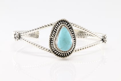 Native America Navajo Sterling Silver Turquoise Bracelet Cuff By Sadie Jim.