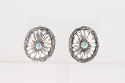 Native America Navajo Sterling Silver Turquoise Conch Post Earring's By Joan & Ryan Begay.