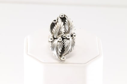 Native American Navajo Sterling Silver Ring Leaf By Gregg Yazzie.