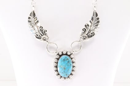 Native America Navajo Sterling Silver Turquoise Necklace By Sandra Sardo.