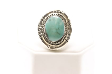 Native America Navajo Sterling Silver Turquoise Ring By Sheena Jack.