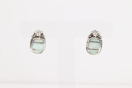 Native America Navajo Sterling Silver Opal Inlay Post Earring's By James Manygoats.