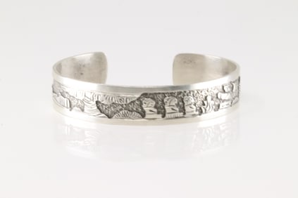 Native America Navajo Sterling Silver Storyteller Bracelet Cuff By B.