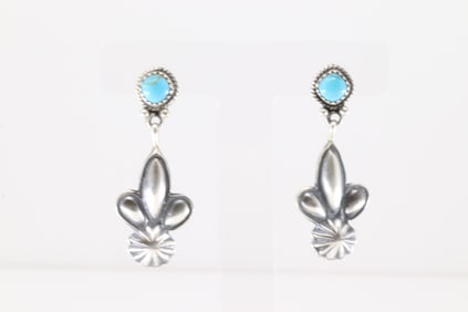 Native America Navajo Sterling Silver Turquoise Post / Dangling Earring's By Judy Largo.