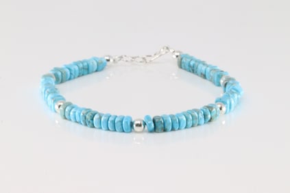 Native America Navajo Sterling Silver Turquoise  / Pearl Beaded Link.