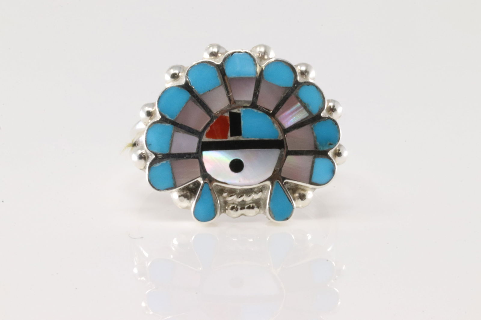 Native America Zuni Sterling Silver Mult-Color Stone Inlay Ring By E.R. (1 of 4)