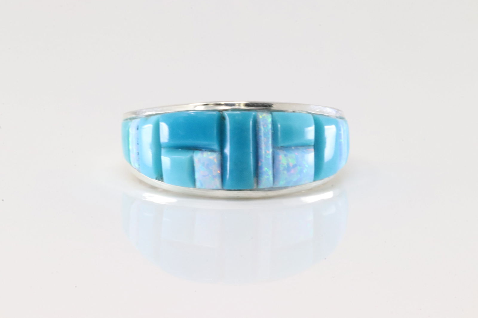 Native America Navajo Sterling Silver Opal & Turquoise Ring By Yazzie. (1 of 4)