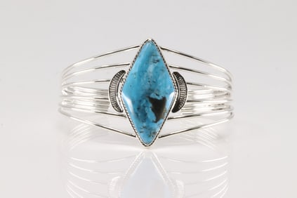 Native America Navajo Sterling Silver Turquoise Bracelet Cuff By Sonyei Coho.