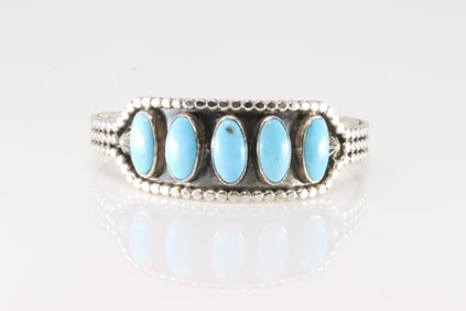 Native America Navajo Sterling Silver Turquoise Bracelet Cuff By D.M.