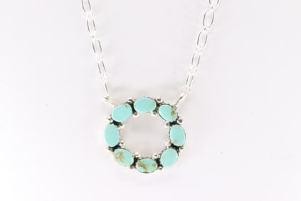 Native America Navajo Sterling Silver Turquoise Necklace By Lucinda Sardo.