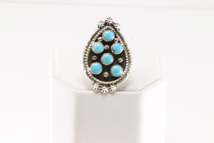 Native America Navajo Sterling Silver Turquoise Ring By Kenny Lonjose.