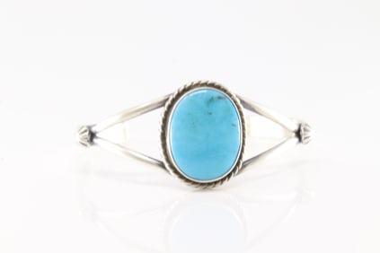 Native America Navajo Sterling Silver Campitos Turquoise Bracelet Cuff By Augustine Largo.