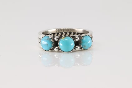 Native America Navajo Sterling Silver Turquoise Ring By R.King.