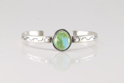 Native America Navajo Sterling Silver Sonora Gold Turquoise Bracelet Cuff By Samuel Yellowhair.