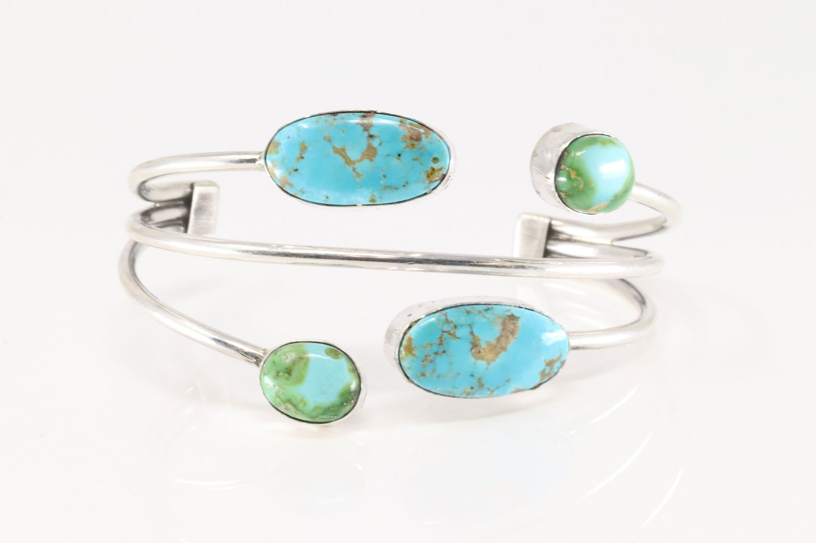 Native America Navajo Sterling Silver Sonora Gold Turquoise Bracelet Cuff By P.Johnson. (1 of 4)