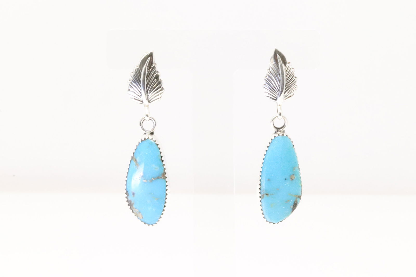 Native America Navajo Sterling Silver Turquoise Leaf Post / Dangling Earring's By Hiram Largo. (1 of 4)