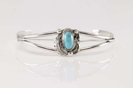 Native America Navajo Sterling Silver Turquoise Bracelet Cuff By Grace Kenneth.