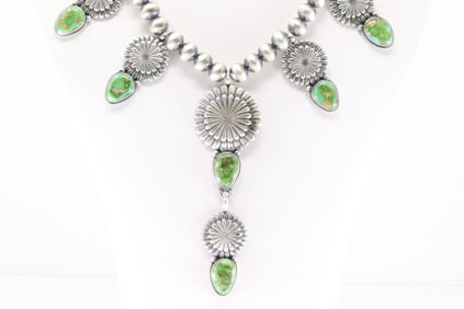 Native America Navajo Sterling Silver Sonora Gold Turquoise Necklace By Adrien P.Gordon.