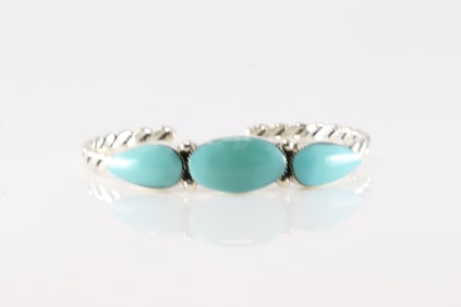 Native America Navajo Sterling Silver Turquoise Bracelet Cuff By Sadie Jim.
