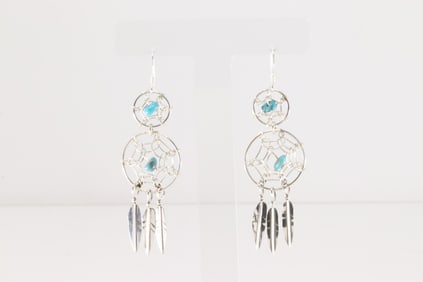 Native America Navajo Sterling Silver Turquoise Catch Dream Dangling Earring's Lorenzo Arviso.