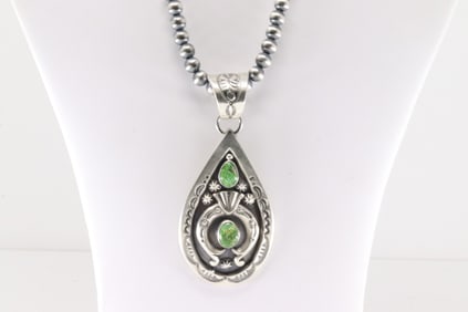 Native America Navajo Sterling Silver Sonora Gold Turquoise Necklace By Verley Betone.