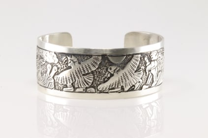 Native America Navajo Sterling Silver Storyteller Bracelet Cuff By B.