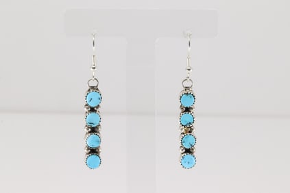 Native America Navajo Sterling Silver Kingman Turquoise Dangling Earring's By Maxine Ramirez.