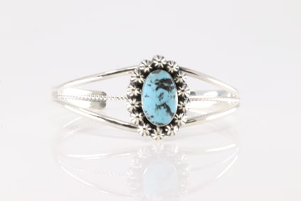 Native America Navajo Sterling Silver Turquoise Bracelet Cuff By Gregg Yazzie.