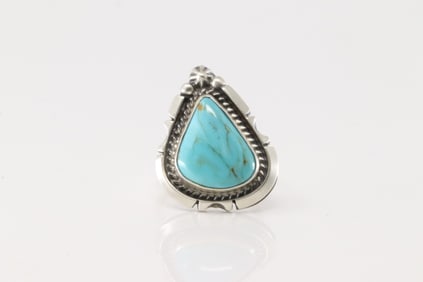 Native America Navajo Sterling Silver Turquoise Ring By Donovan Skeets.